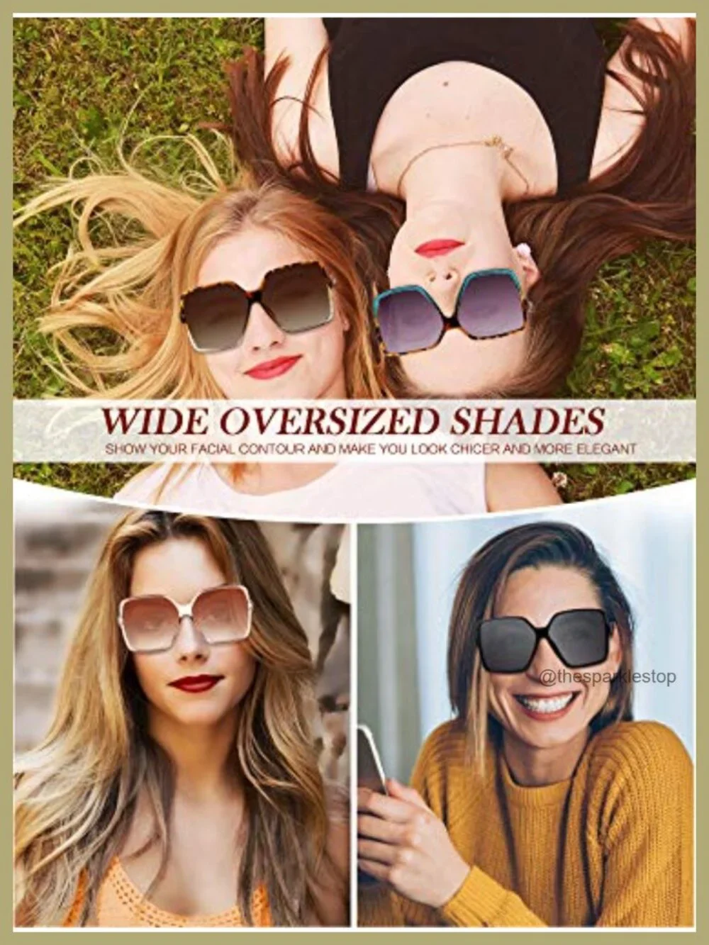 4x Oversized Square Sunglasses for Women Acrylic Lens PC Frame Flat Top Wide